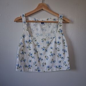Old Navy White Floral Top Linen & Rayon Mix